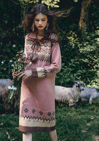 Casual Fair Isle Knit Polo Dress – Straight Silhouette