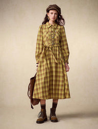 Fall Checked Shirt Dress – High Waist Flared Silhouette