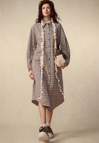 Fall Retro Checked Relaxed Shirt Dress