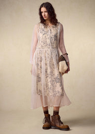 Printed Long-Sleeve Silk Dress