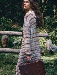 Cozy Striped Knit Hoodie Dress – Casual Straight Maxi Fit