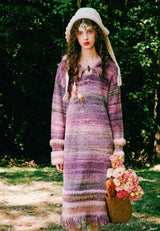 Pastel Gradient Knit Hooded Midi Dress