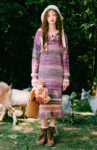 Pastel Gradient Knit Hooded Midi Dress