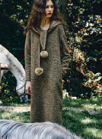 Detachable Hood Wool Blend Straight Maxi Dress