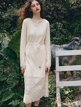 Romantic Ivory Lace Patchwork V-Neck Maxi Dress
