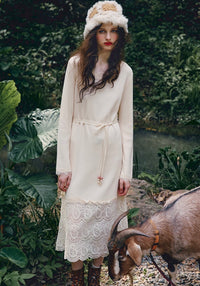 Romantic Ivory Lace Patchwork V-Neck Maxi Dress