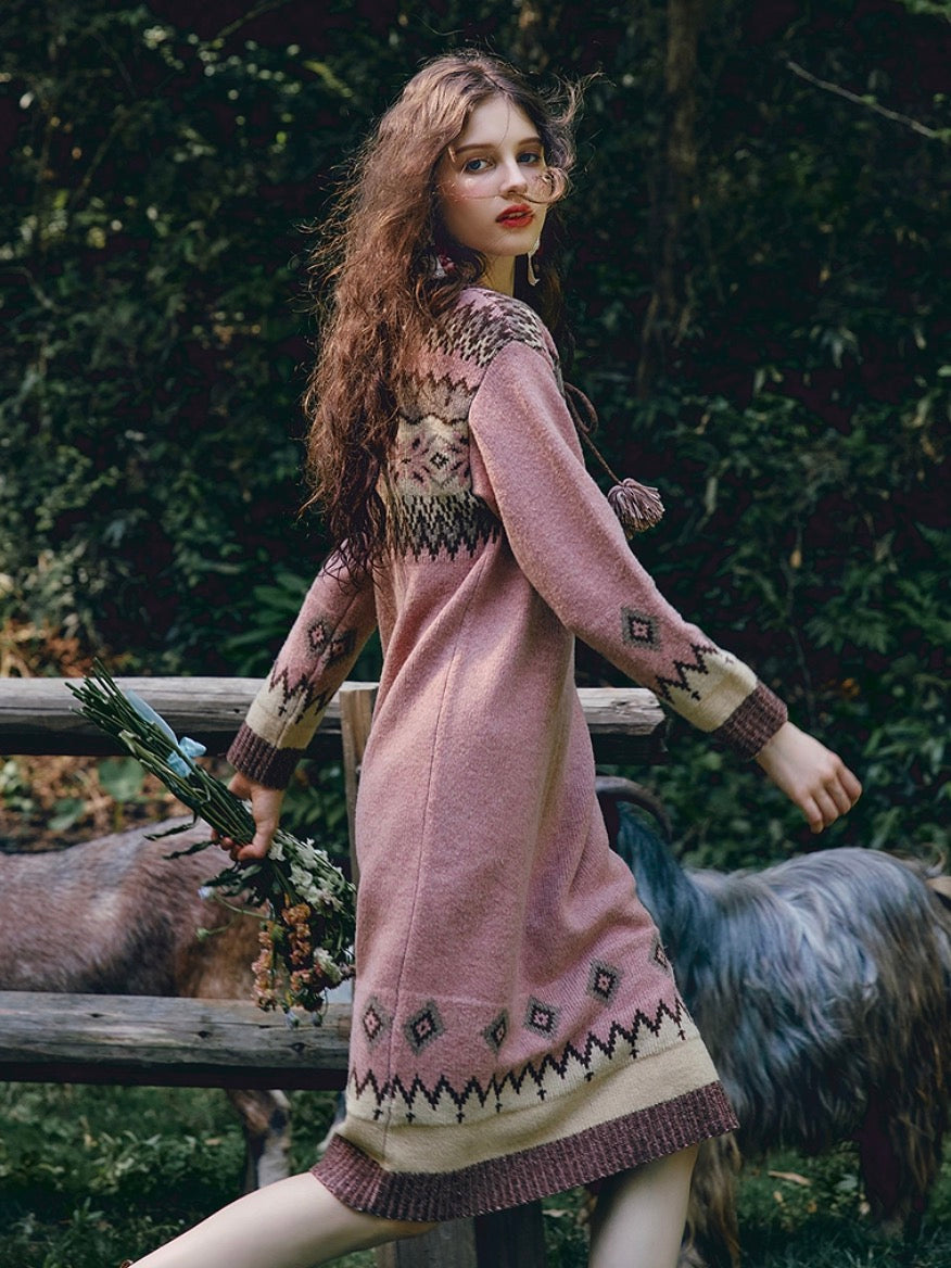 Casual Fair Isle Knit Polo Dress – Straight Silhouette