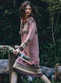 Casual Fair Isle Knit Polo Dress – Straight Silhouette