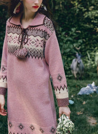 Casual Fair Isle Knit Polo Dress – Straight Silhouette