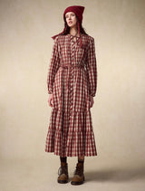 Fall Retro Checkered Long Dress – Relaxed Silhouette