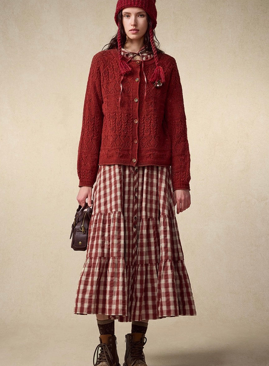 Fall Retro Checkered Long Dress – Relaxed Silhouette