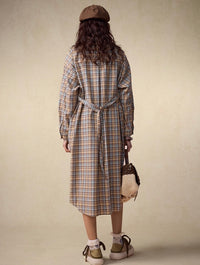 Fall Retro Checked Relaxed Shirt Dress