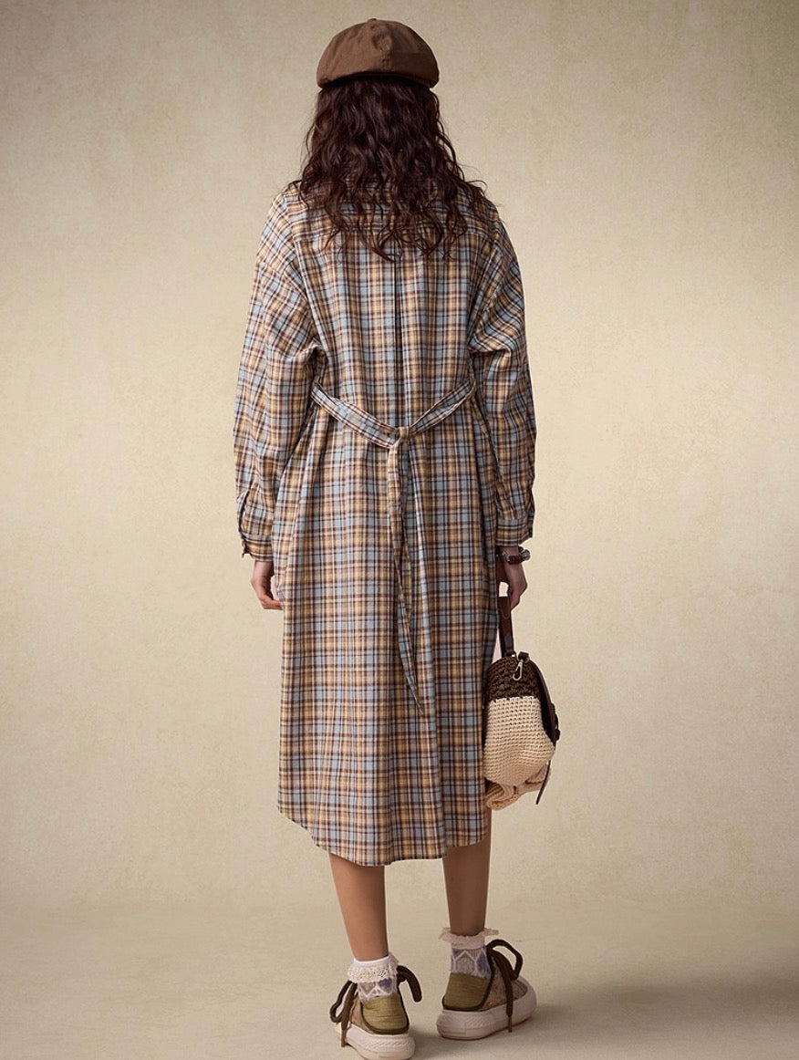 Fall Retro Checked Relaxed Shirt Dress