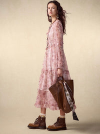 Romantic Ruffled Floral Chiffon Dress