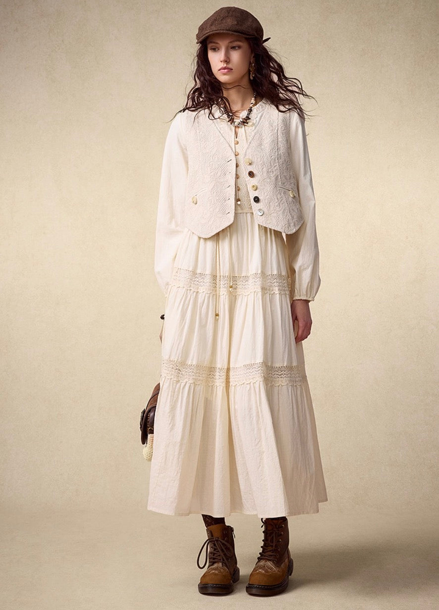 Fall Artistic Panel Long Dress – Ivory Tone