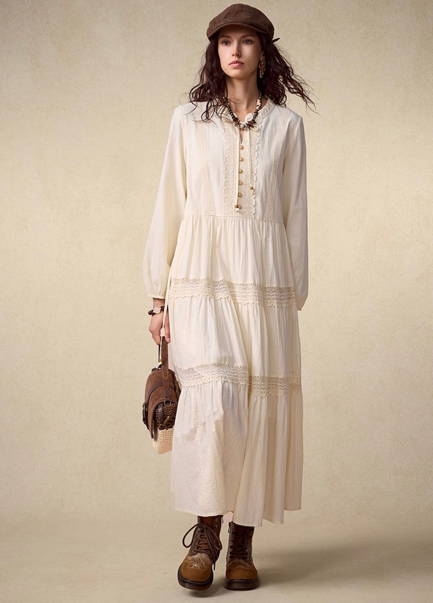Fall Artistic Panel Long Dress – Ivory Tone