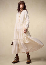 Fall Artistic Panel Long Dress – Ivory Tone