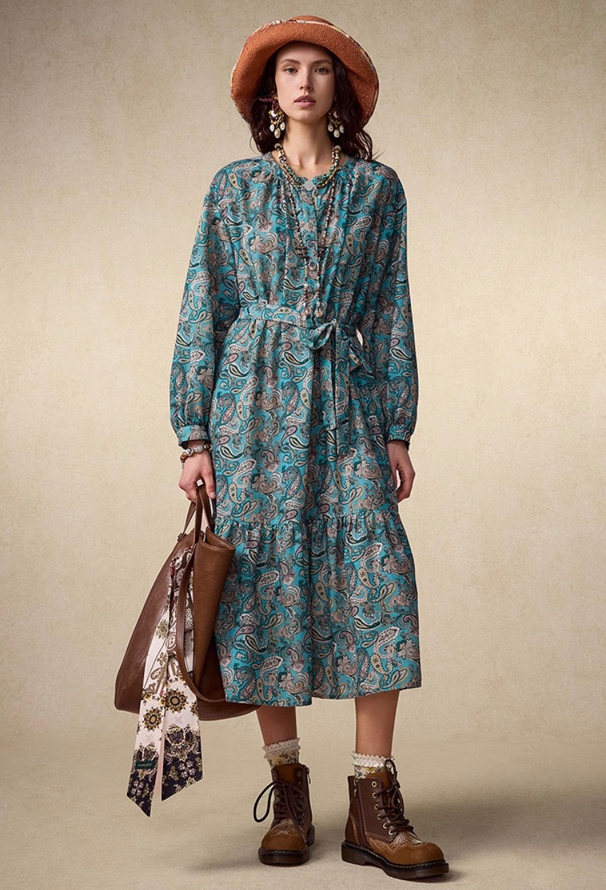 Exotic Printed Long-Sleeve Dress