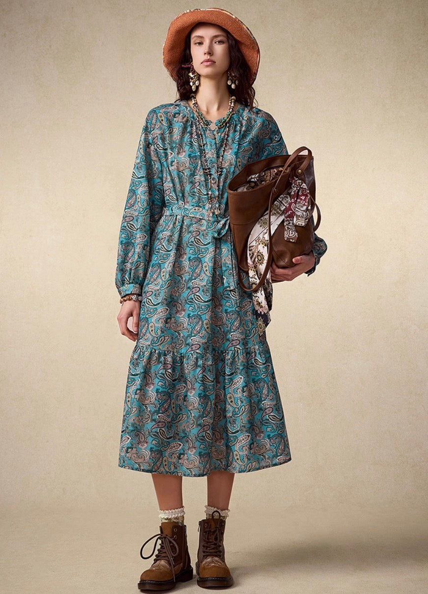 Exotic Printed Long-Sleeve Dress