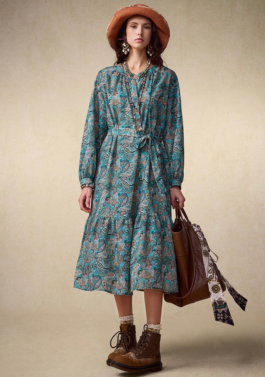 Exotic Printed Long-Sleeve Dress