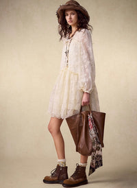 Romantic Puff Sleeve Lace Embroidered Dress