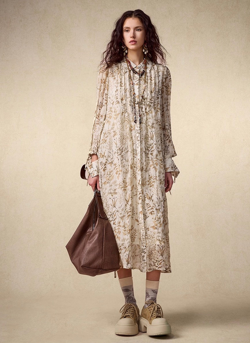 Cottagecore Floral Tie-Waist Dress