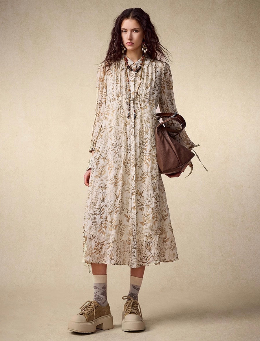 Cottagecore Floral Tie-Waist Dress