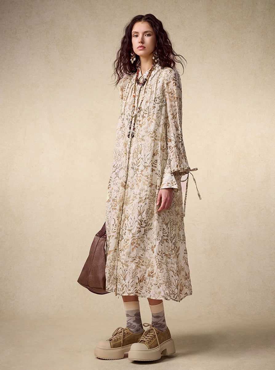 Cottagecore Floral Tie-Waist Dress