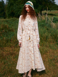 Lace Embroidered Long-Sleeve Shirt Dress – Midi Length