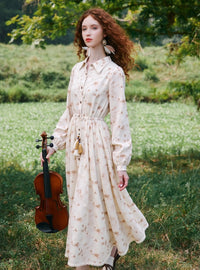 Lace Embroidered Long-Sleeve Shirt Dress – Midi Length