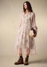 Printed Long-Sleeve Silk  Dress
