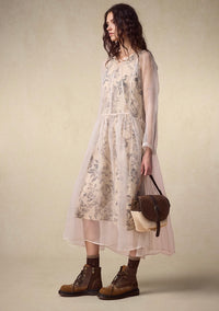 Printed Long-Sleeve Silk  Dress