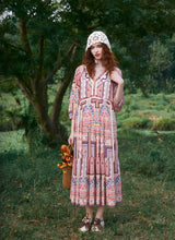Bohemian Printed V-Neck Raglan Maxi Dress