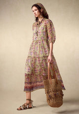 Puff Sleeve Floral Chiffon Maxi Dress