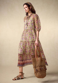 Puff Sleeve Floral Chiffon Maxi Dress